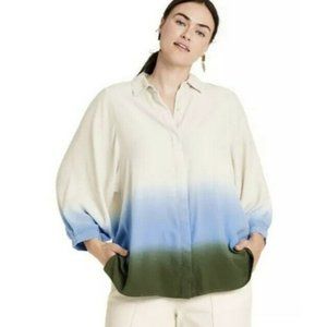 Rachel Comey + Target Button Up Blouse Shirt Green /Blue Dip Dye, Women's Size L